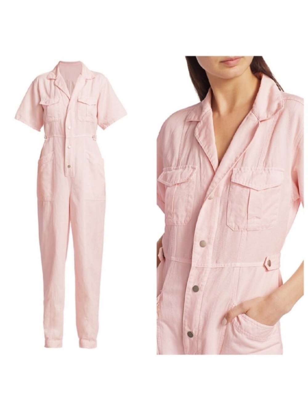 A.L.C. Light Pink Short-Sleeve Utility Jumpsuit